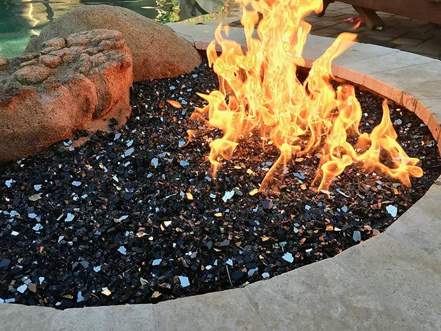 Black reflective outdoor fire glass