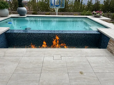 Built-in outdoor fire and water feature