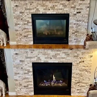 Before: Fireplace glass panel and fire glass replacement